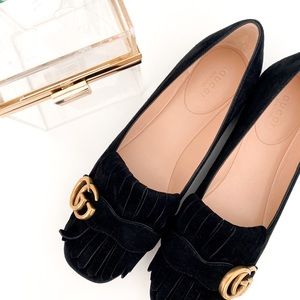 Gucci Suede GG Marmont Fringe Flats